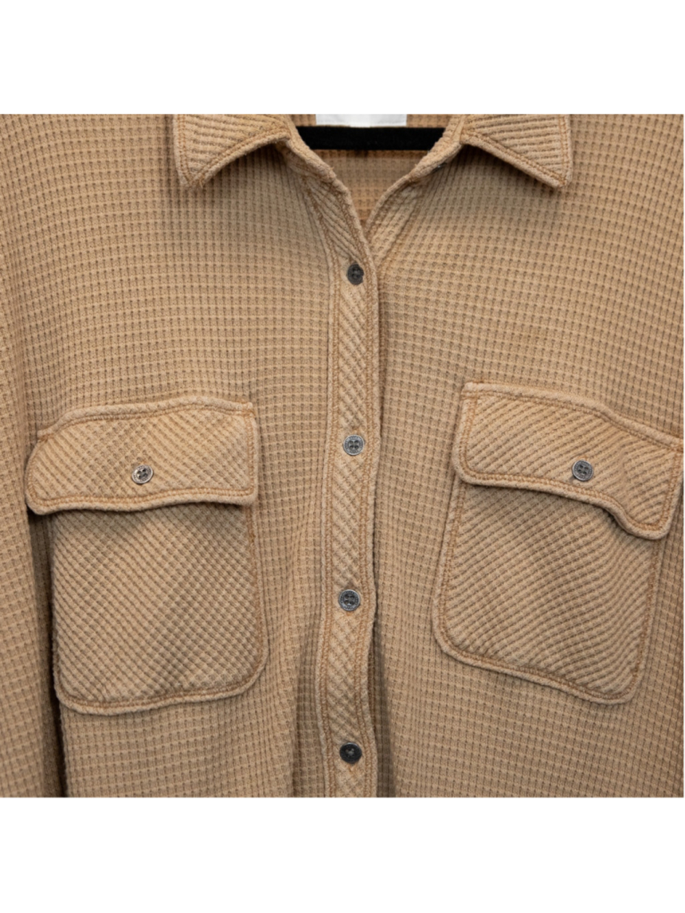 Aerie Lumber Jane tan waffle knit button down shirt shacket -M - Picture 2 of 4